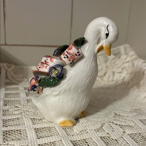 Vintage Ceramic Hand-Painted Floral Goose Figurine